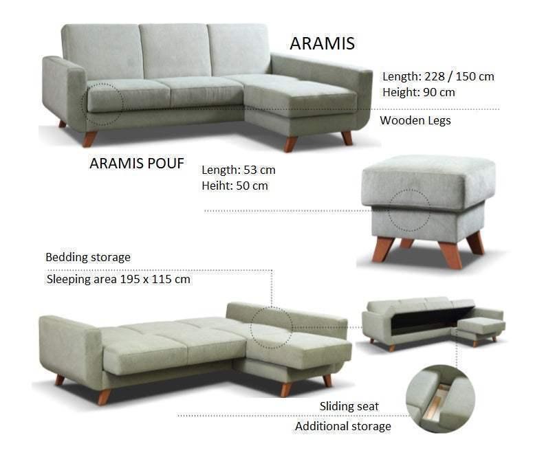Aramis Corner Sofa Bed With Storage dimensions
