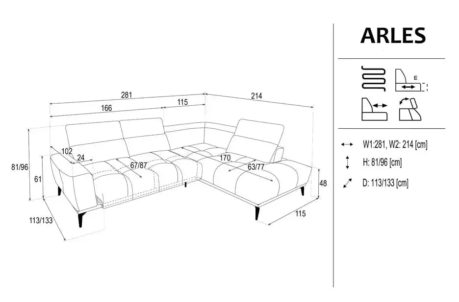 Arles Corner Sofa Relax dimensions