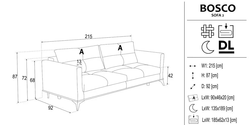 Bosco 2 Seater Sofa Bed With Storage dimensions