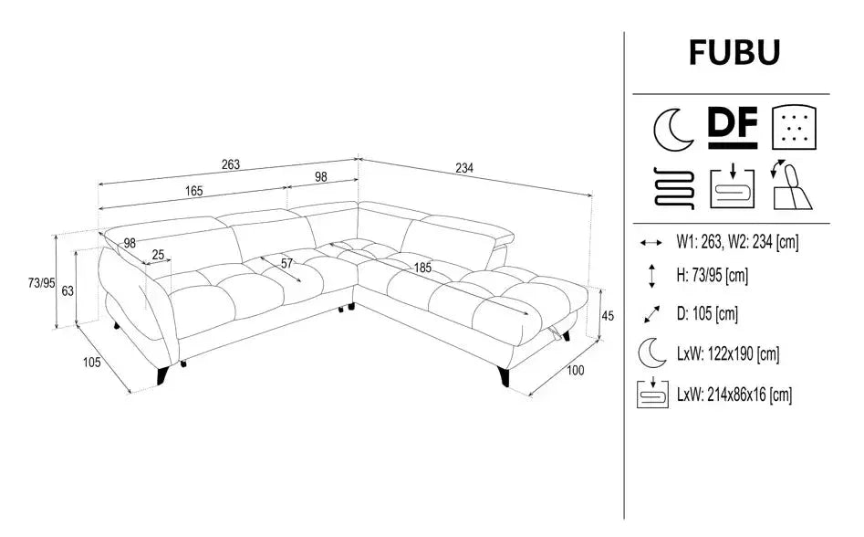 Fubu Corner Sofa Bed With Storage dimensions