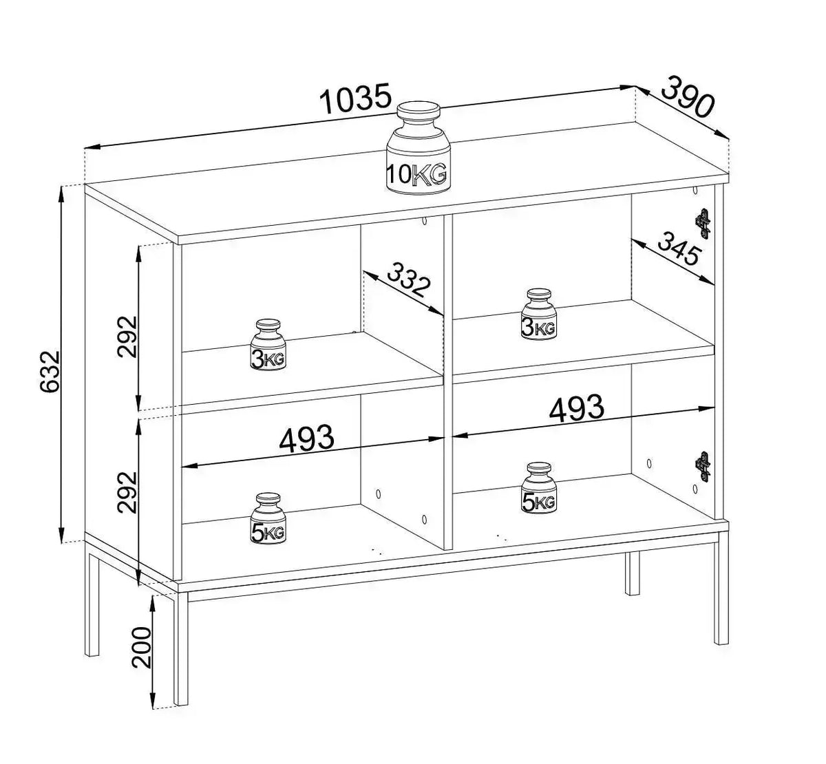 Sento Express Delivery Low Display Cabinet dimensions