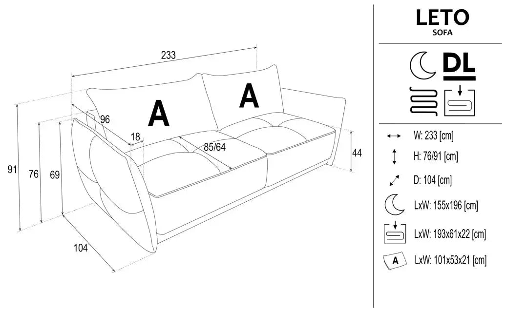 Leto Express Delivery 3 Seater Sofa Bed With Storage Silencio 03 dimensions