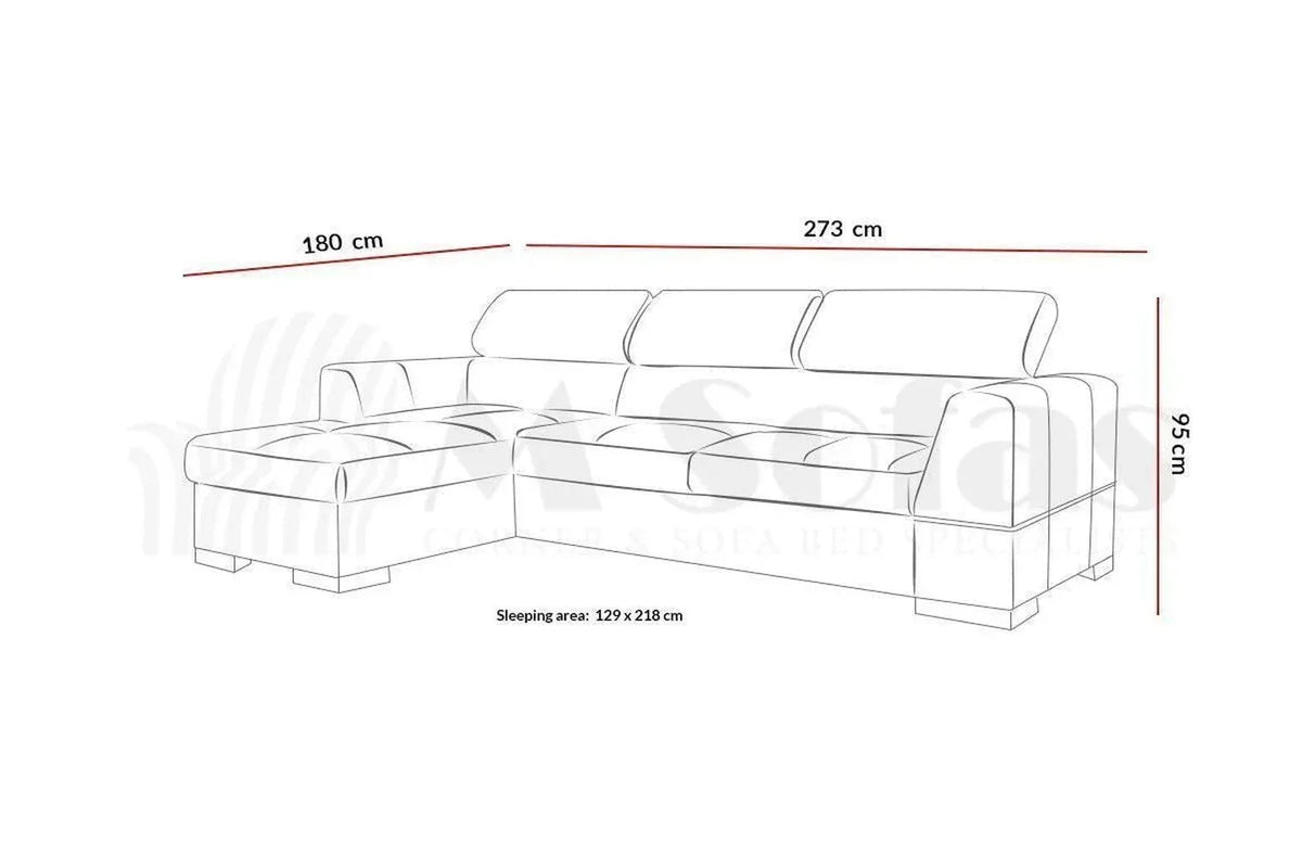 Nest III Corner Sofa Bed With Storage dimensions