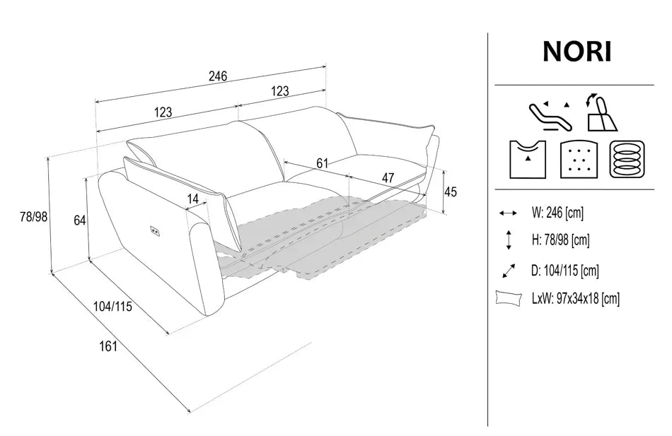 Nori 3 Seater Electric Recliner Sofa dimensions