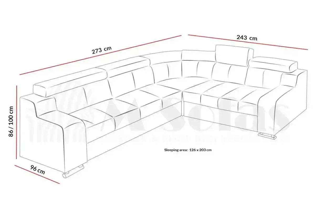 Oscar I Corner Sofa Bed dimensions