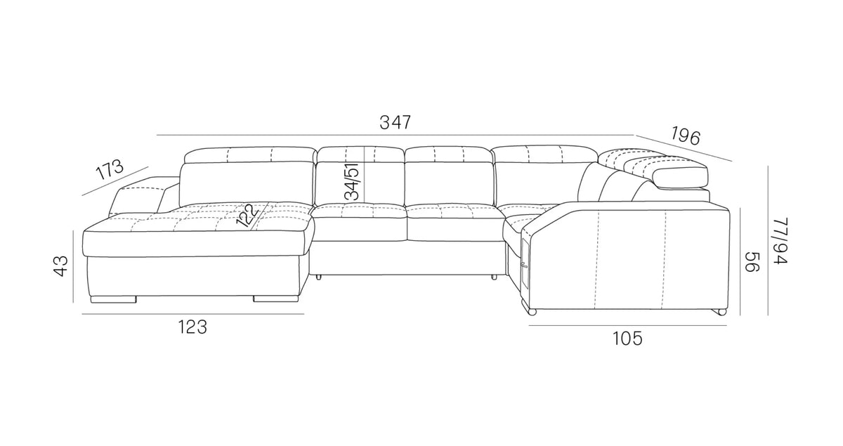 Tulon U-Shape Corner Sofa Bed dimensions