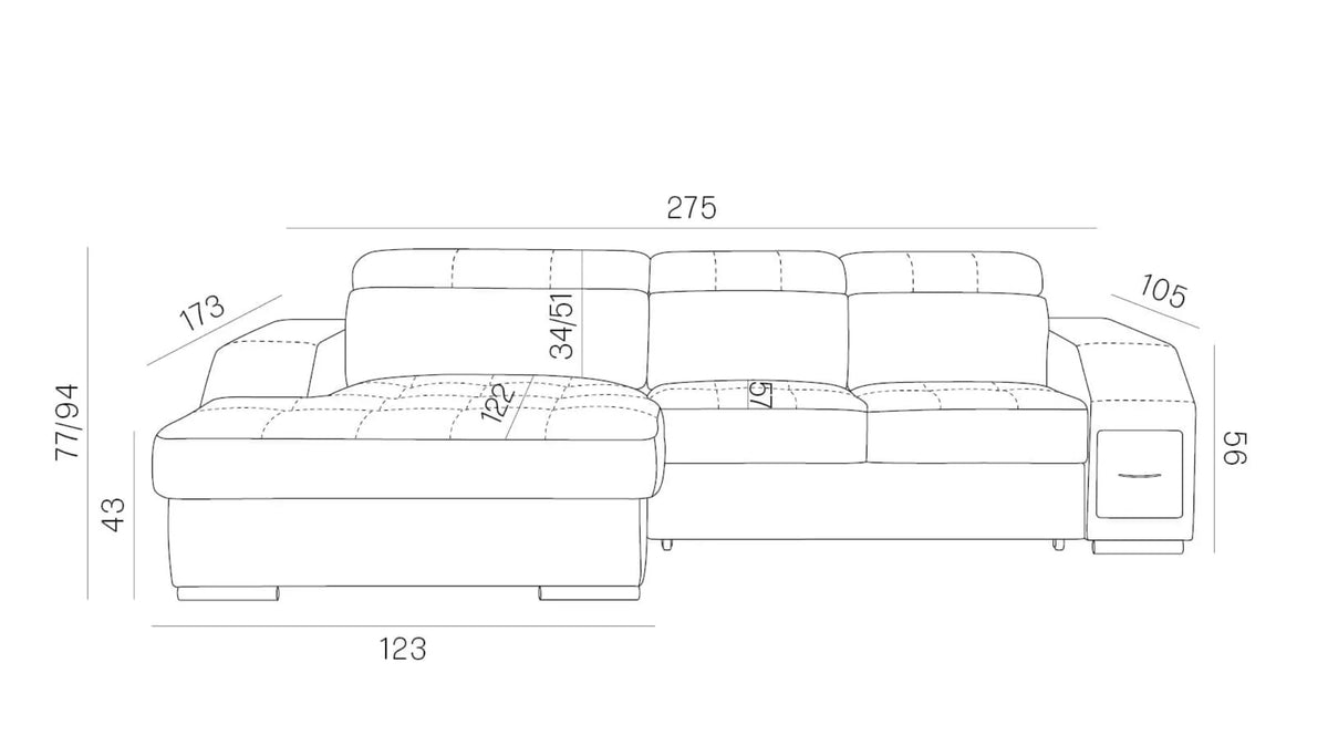 Tulon Corner Sofa Bed With Storage dimensions