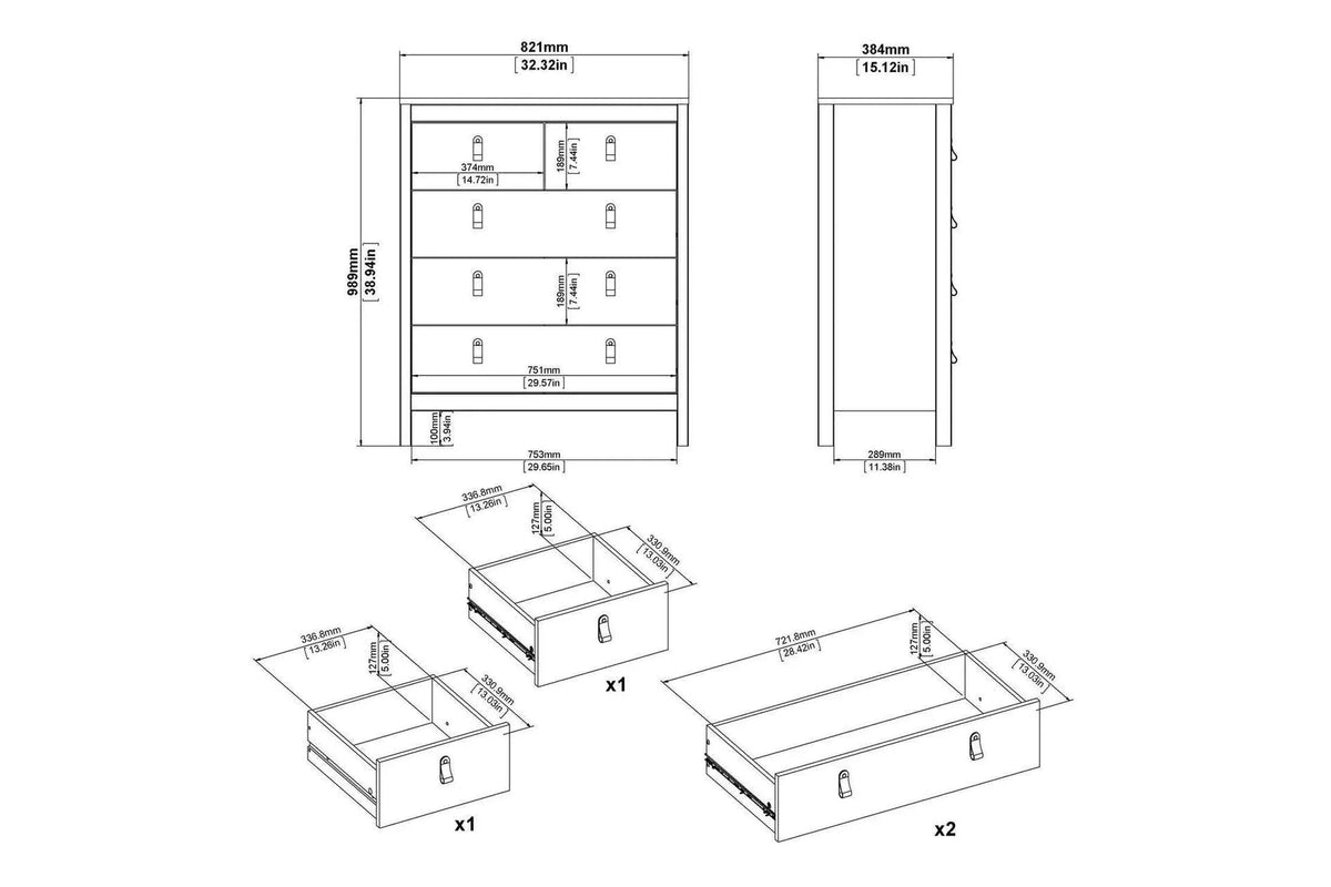 Madrid Chest 3+2 Drawers In Matt Black dimensions