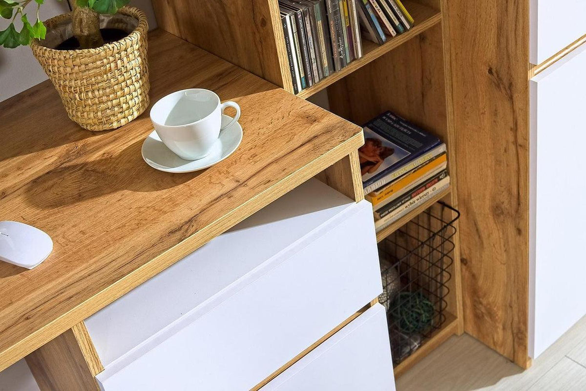 Arca Express Delivery Bookcase 80 With Drawers Oak Wotan/White