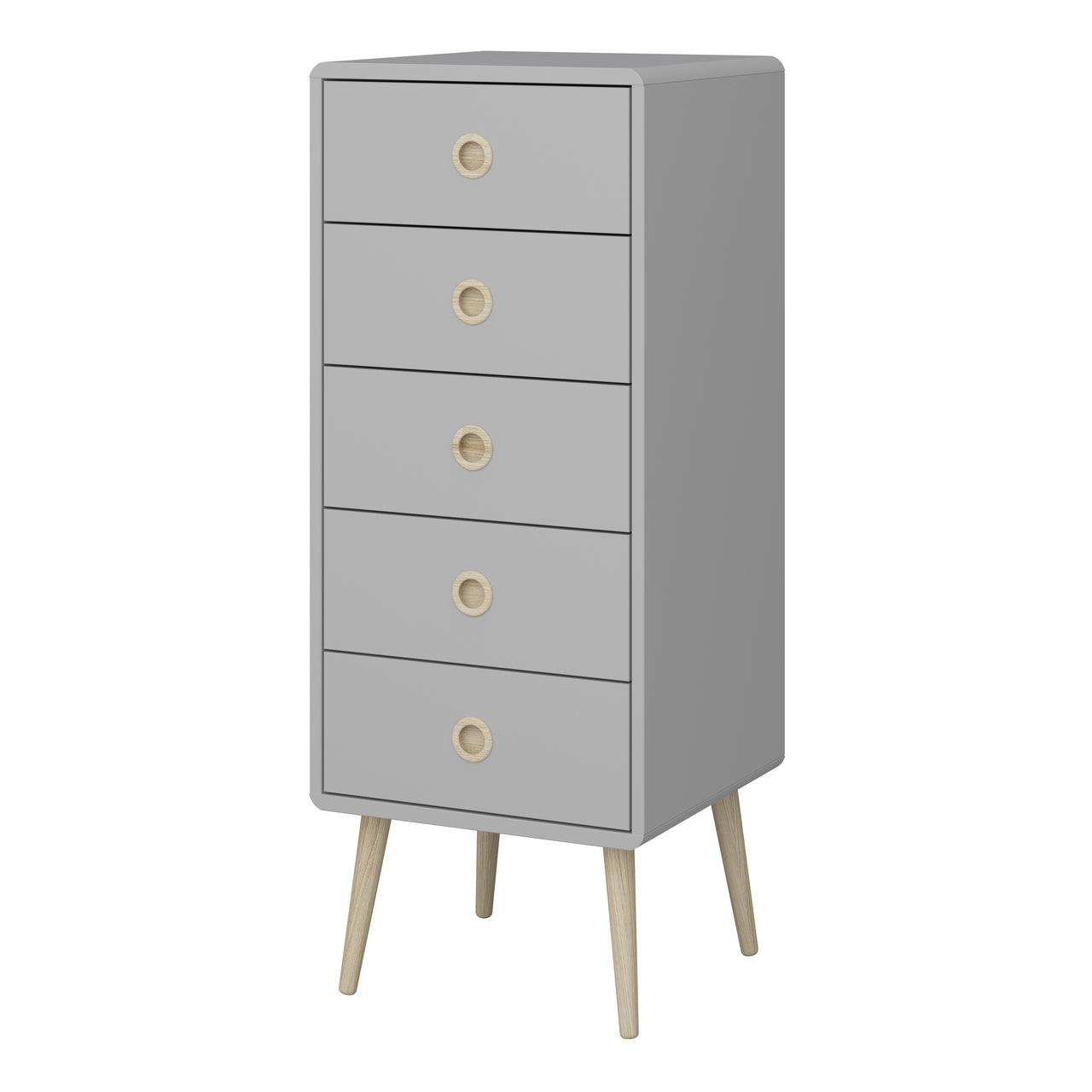 Softline 5 Drawer Narrow Chest in Grey 