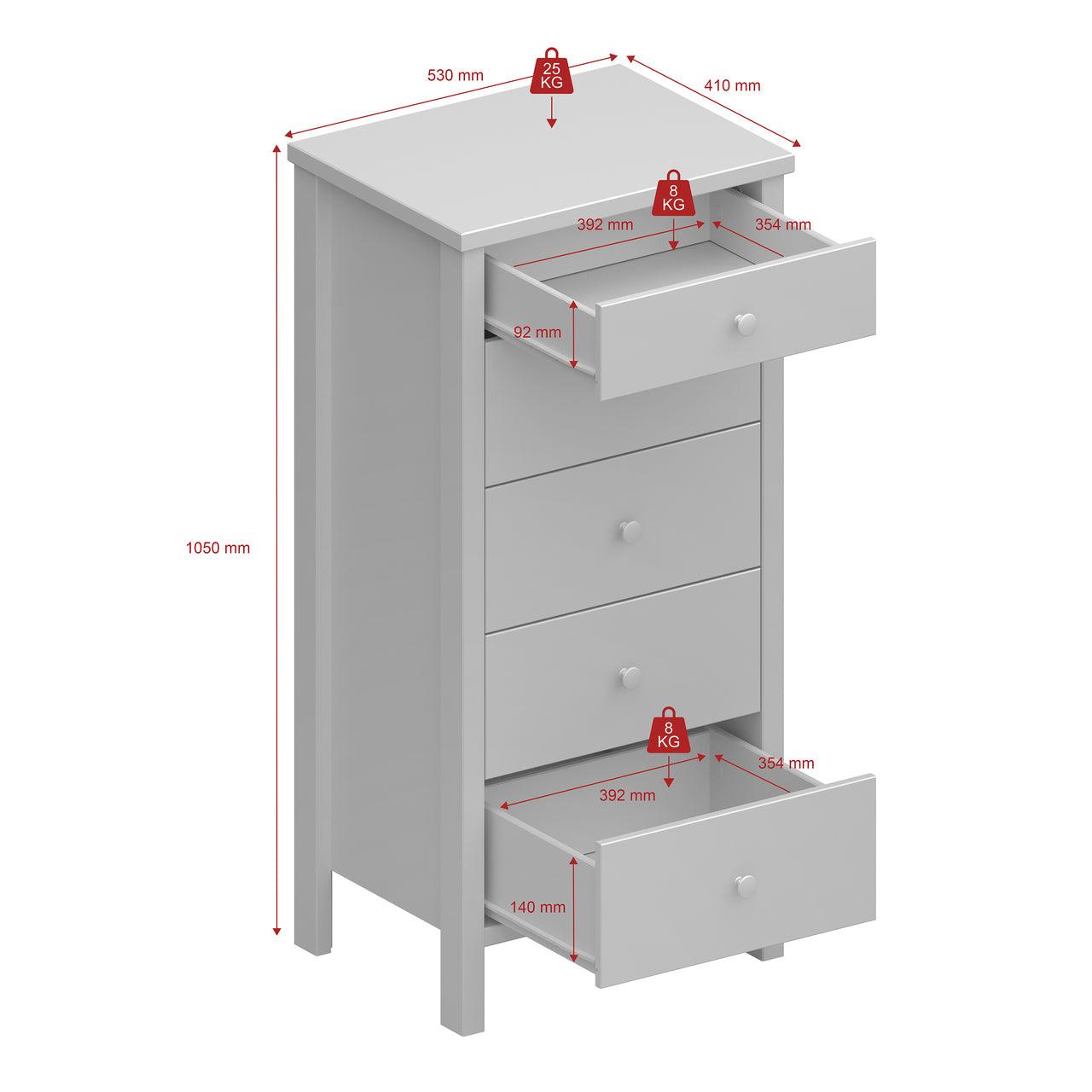 Tromso 5 Drawer Chest in Grey