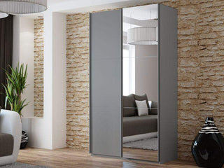 Vigo 120 Graphite Wardrobe with Mirror Fast Delivery - Msofas LTD