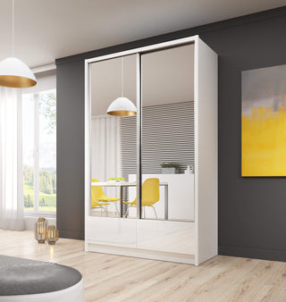 Aria II 130 White Wardrobe with Mirror - Msofas LTD