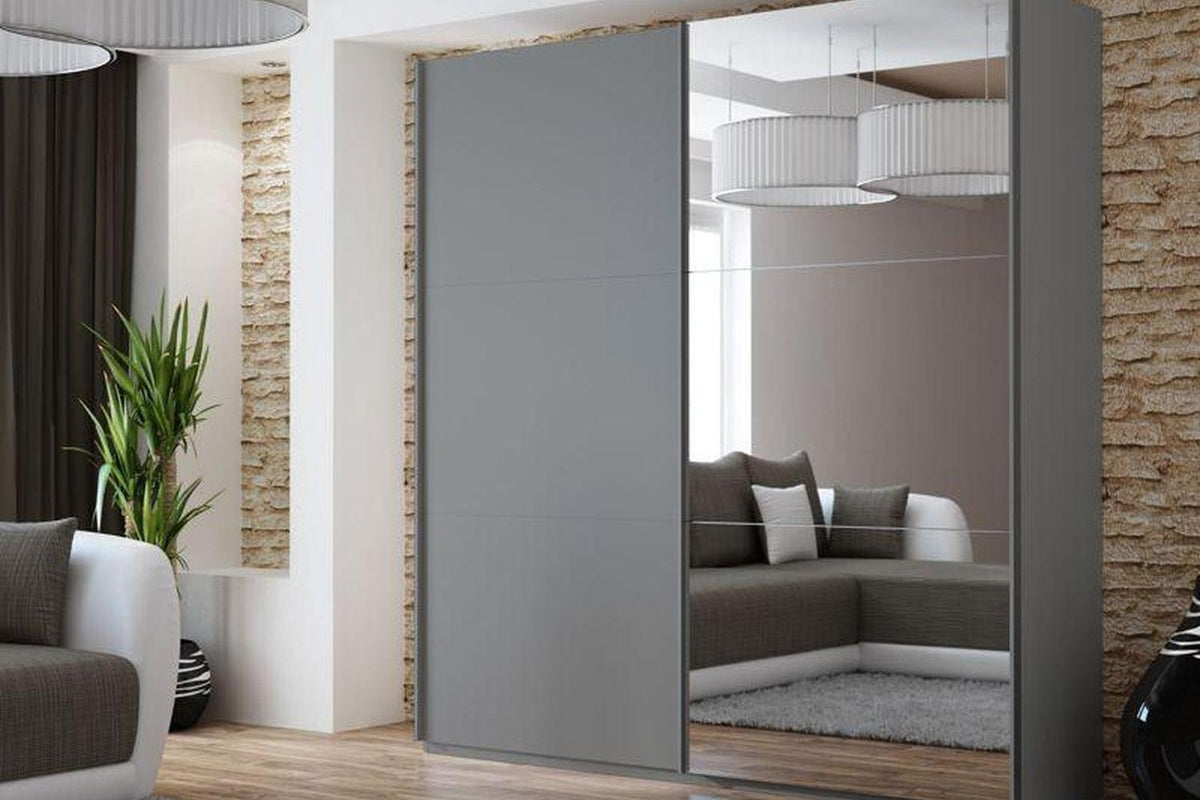 Vigo 250 Graphite Express Delivery Sliding Wardrobe With Mirror