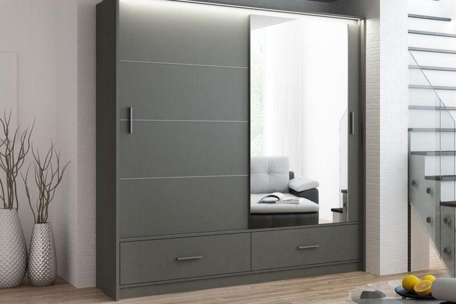 Marsylia 208 Graphite Wardrobe With Mirror