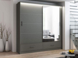 Marsylia 208 Graphite Wardrobe with Mirror - Msofas LTD