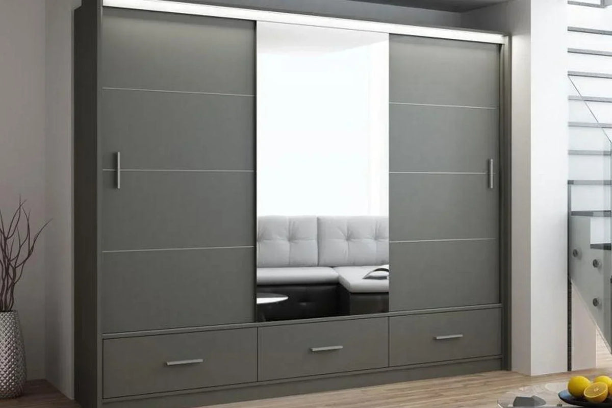 Marsylia 255 Graphite Wardrobe With Mirror