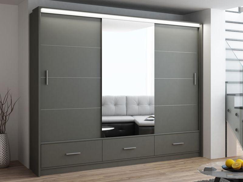 Marsylia 255 Graphite Wardrobe with Mirror