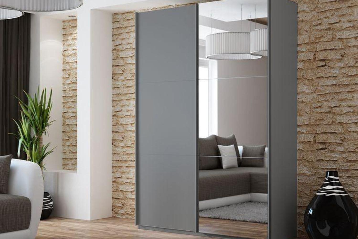 Vigo 150 Graphite Sliding Wardrobe With Mirror