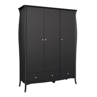 Baroque 3 Door 2 Drawer Wardrobe Black