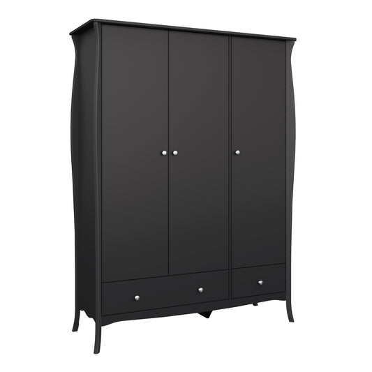 Baroque 3 Door 2 Drawer Wardrobe Black 