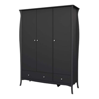 Baroque 3 Door 2 Drawer Wardrobe Black - Msofas LTD