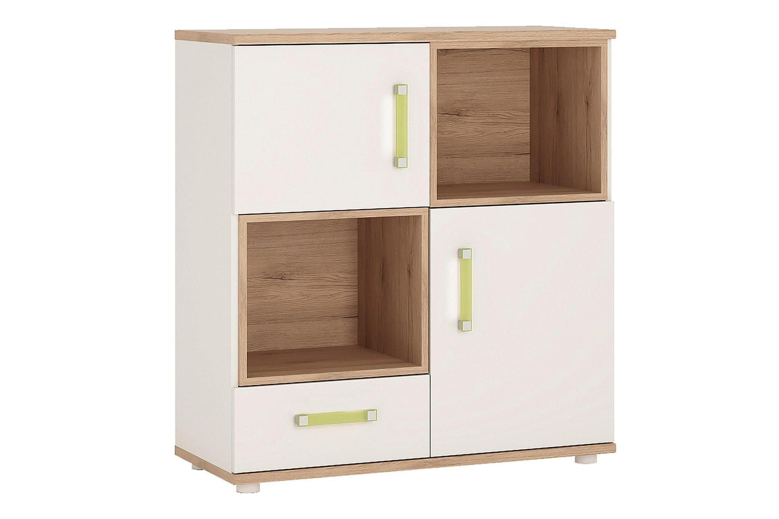 4kids 2 Door 1 Drawer Cupboard With 2 Open Shelves With Lemon Handles