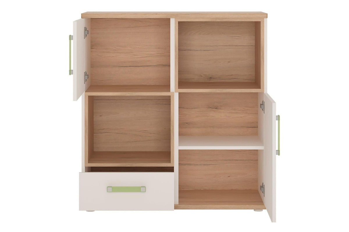 4kids 2 Door 1 Drawer Cupboard With 2 Open Shelves With Lemon Handles