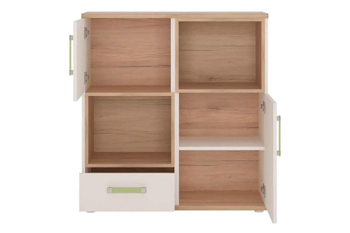 4kids 2 Door 1 Drawer Cupboard With 2 Open Shelves With Lemon Handles