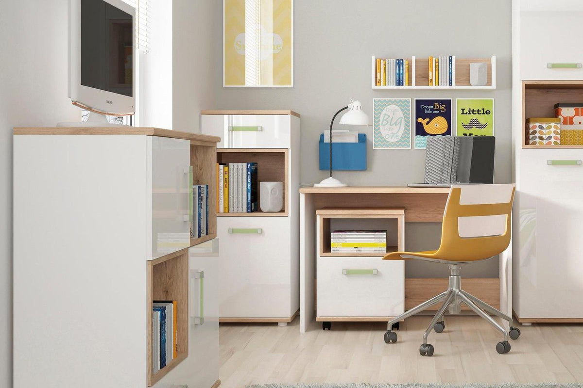 4kids 2 Door 1 Drawer Cupboard With 2 Open Shelves With Lemon Handles