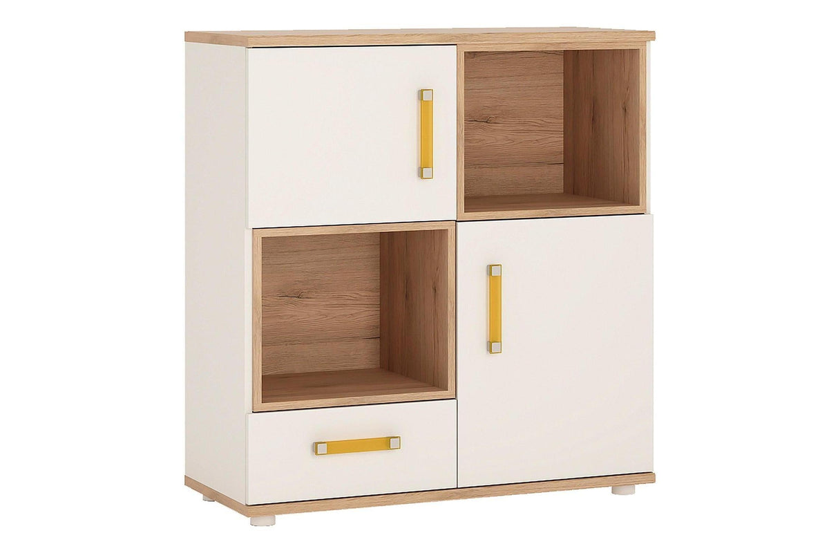 4kids 2 Door 1 Drawer Cupboard With 2 Open Shelves With Orange Handles