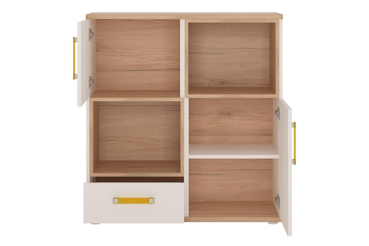 4kids 2 Door 1 Drawer Cupboard With 2 Open Shelves With Orange Handles