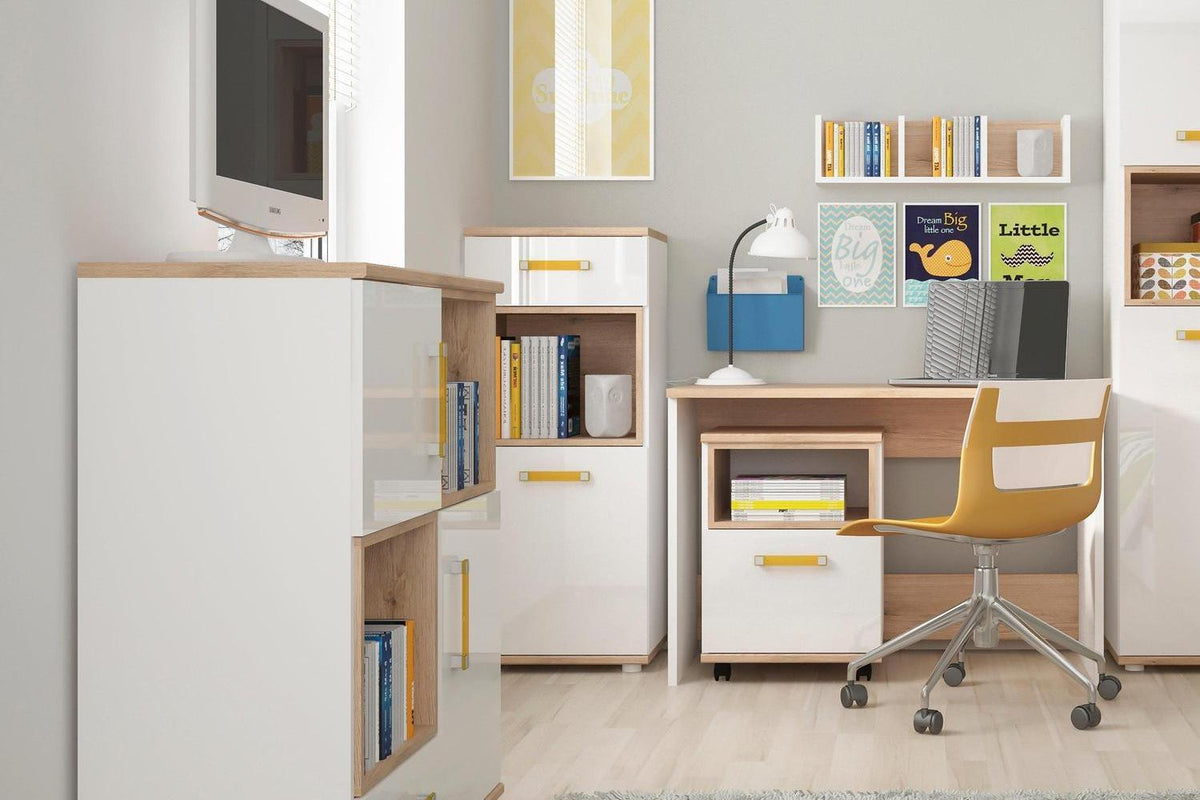 4kids 2 Door 1 Drawer Cupboard With 2 Open Shelves With Orange Handles