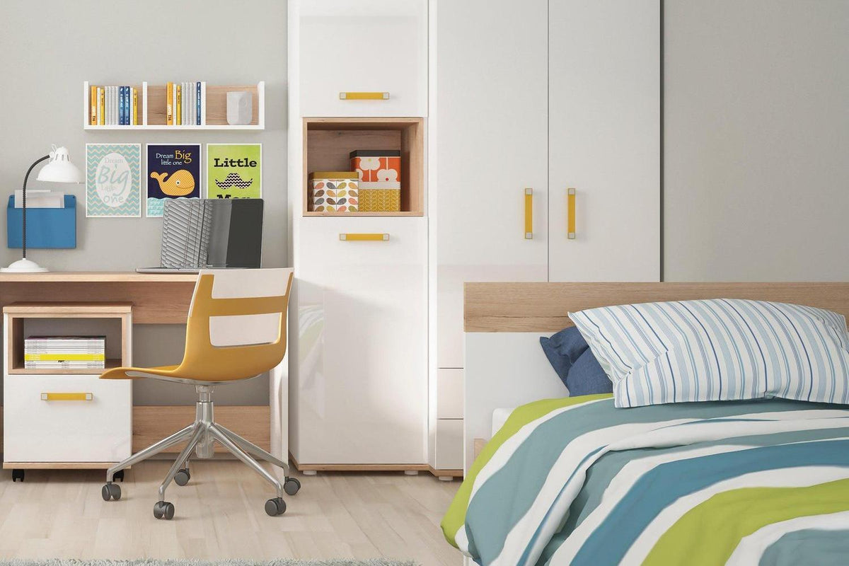 4kids 1 Drawer Bedside Cabinet With Orange Handles
