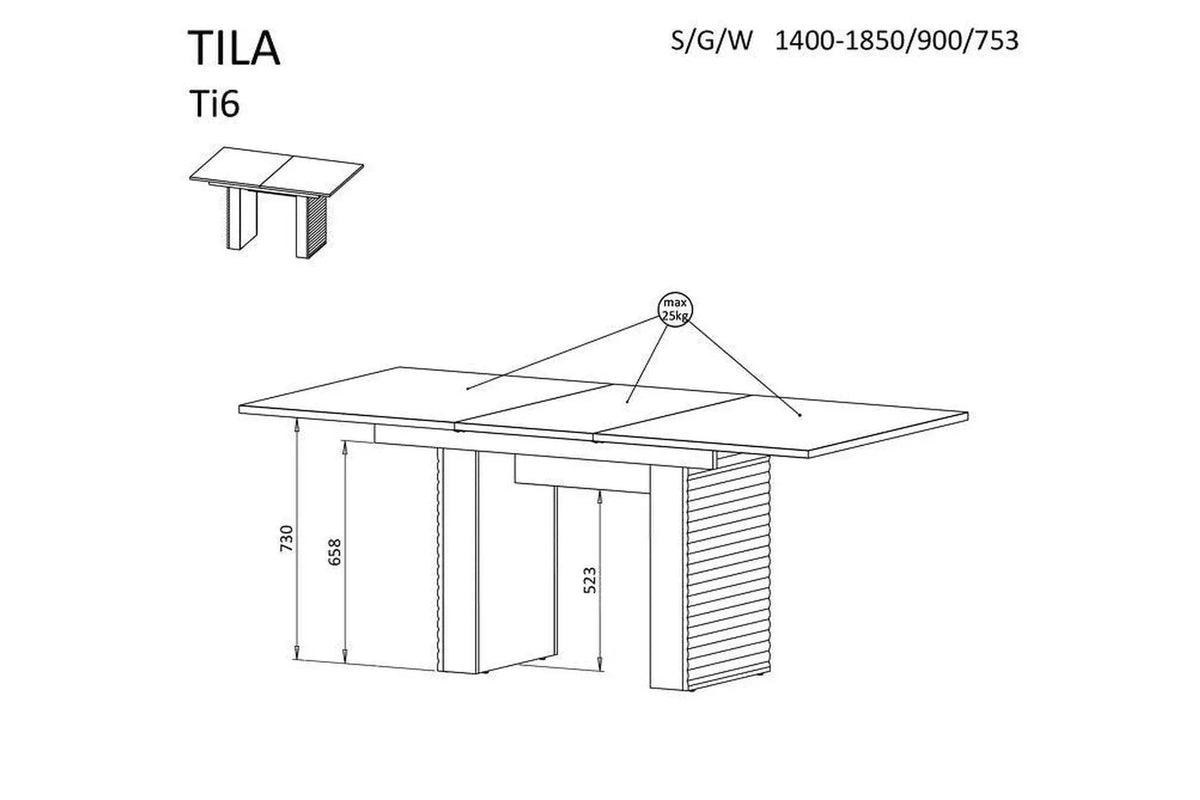 Tila Ti6 Extendable Dining Table dimensions