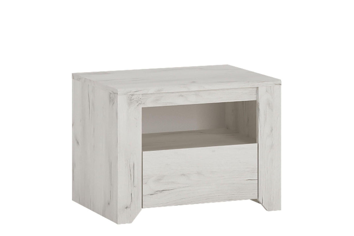 Angel Express Delivery 1 Drawer Bedside Table in White Craft Oak