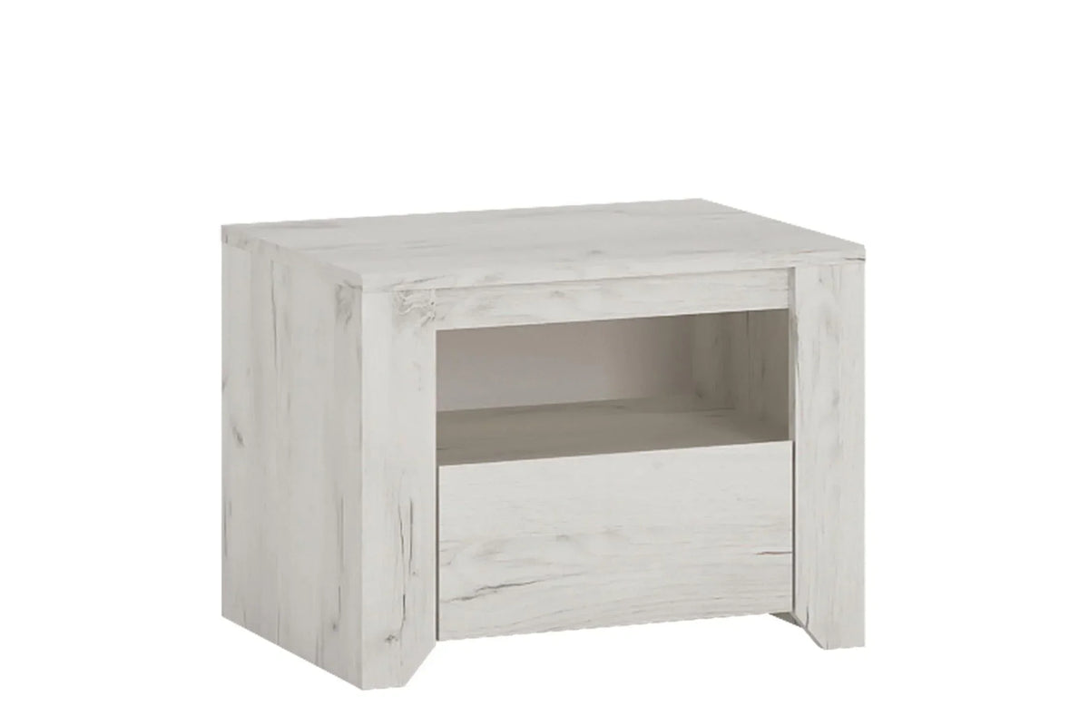 Angel Express Delivery 1 Drawer Bedside Table in White Craft Oak