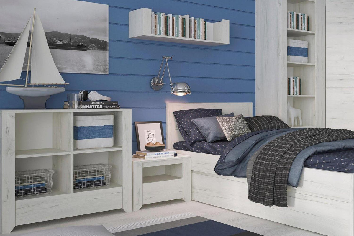 Angel Express Delivery 1 Drawer Bedside Table in White Craft Oak