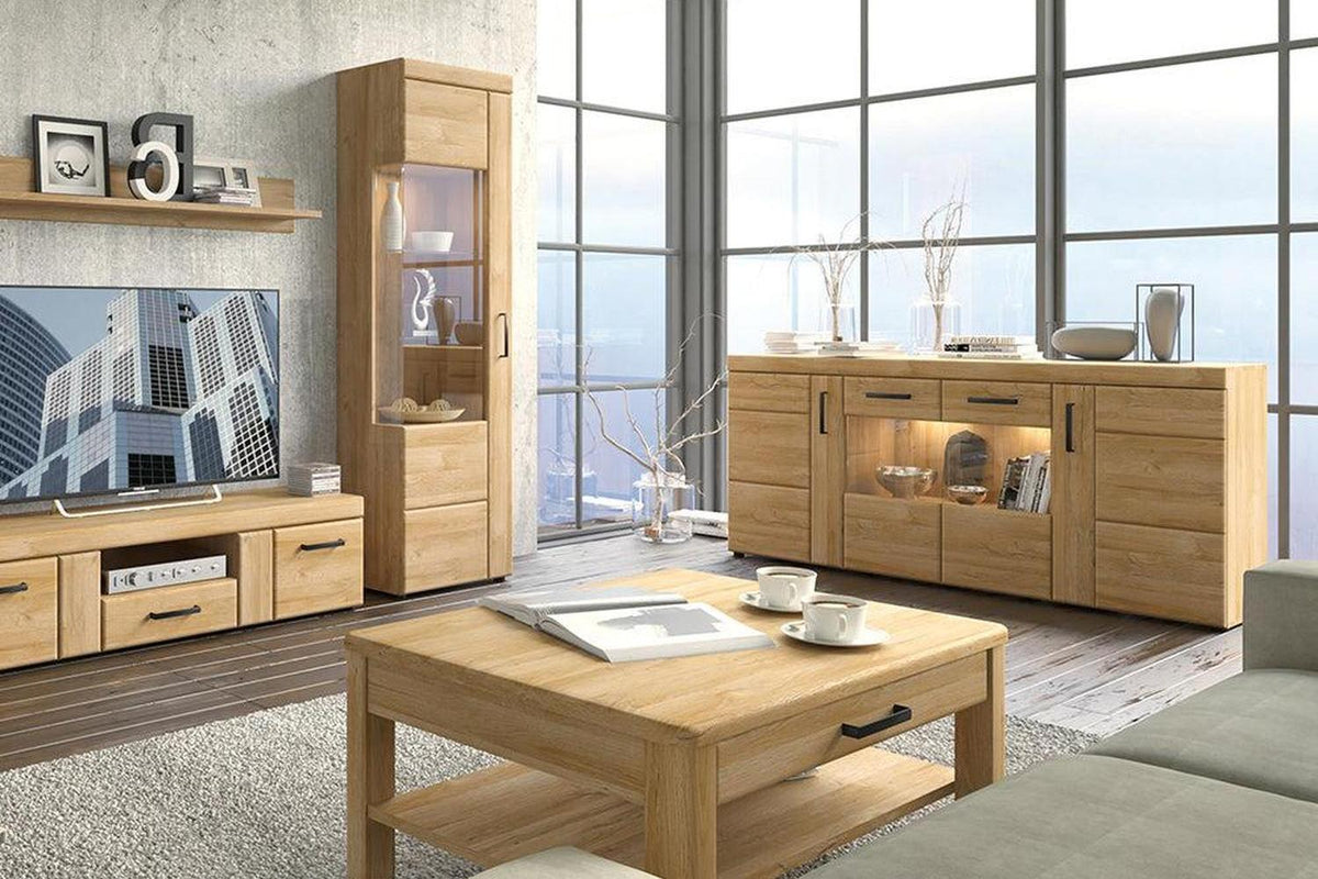 Cortina Tall Glazed Display Cabinet (RH) In Grandson Oak