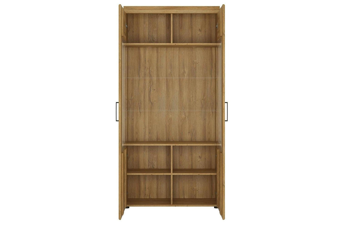 Cortina Tall Wide 2 Door Glazed Display Cabinet In Grandson Oak