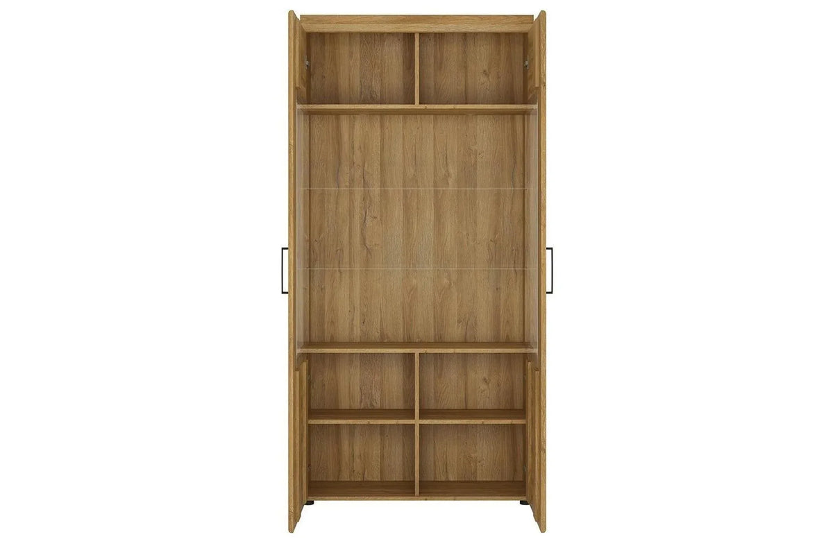 Cortina Tall Wide 2 Door Glazed Display Cabinet In Grandson Oak