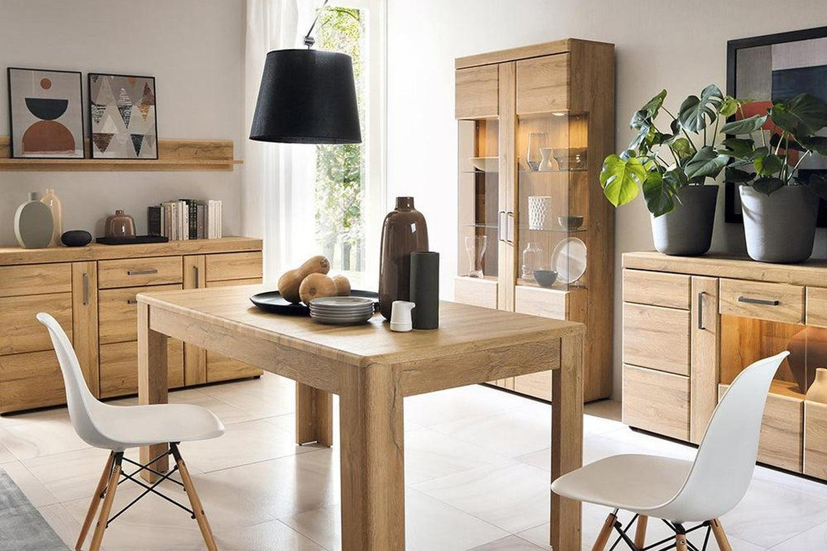 Cortina Tall Wide 2 Door Glazed Display Cabinet In Grandson Oak