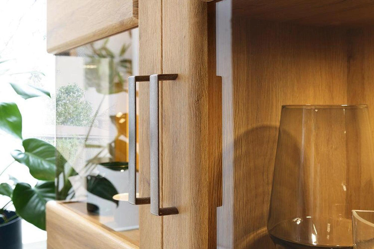 Cortina Tall Wide 2 Door Glazed Display Cabinet In Grandson Oak