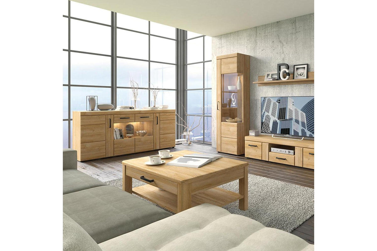 Cortina 4 Door Wide Glazed Sideboard In Grandson Oak