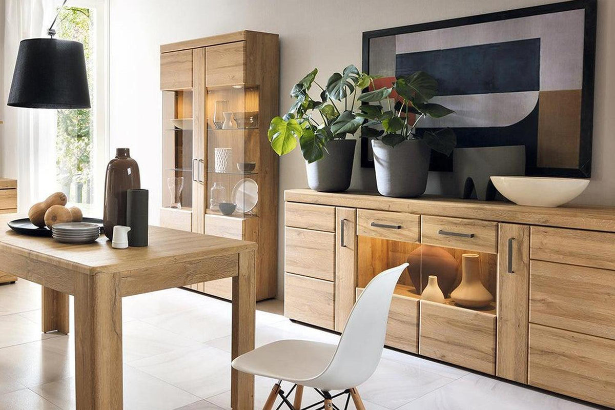 Cortina 4 Door Wide Glazed Sideboard In Grandson Oak