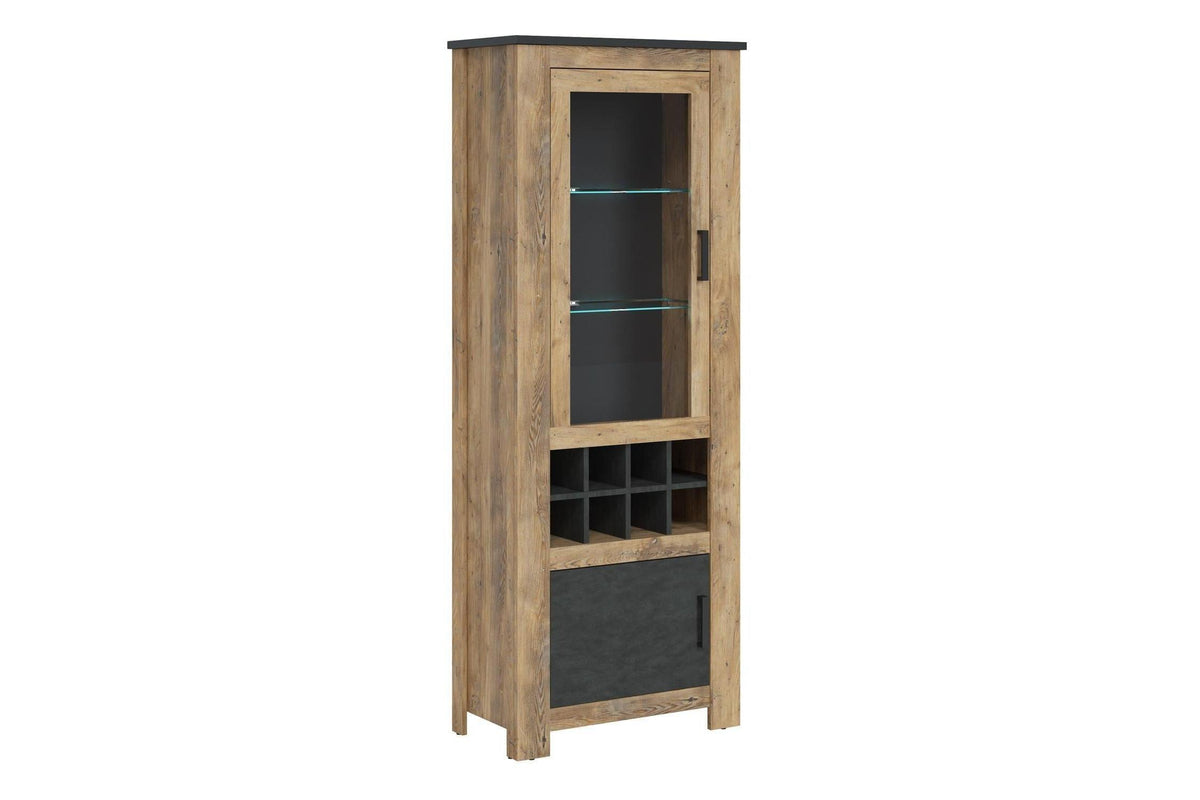 Rapallo 2 Door Display Cabinet With Wine Rack In Chestnut And Matera Grey
