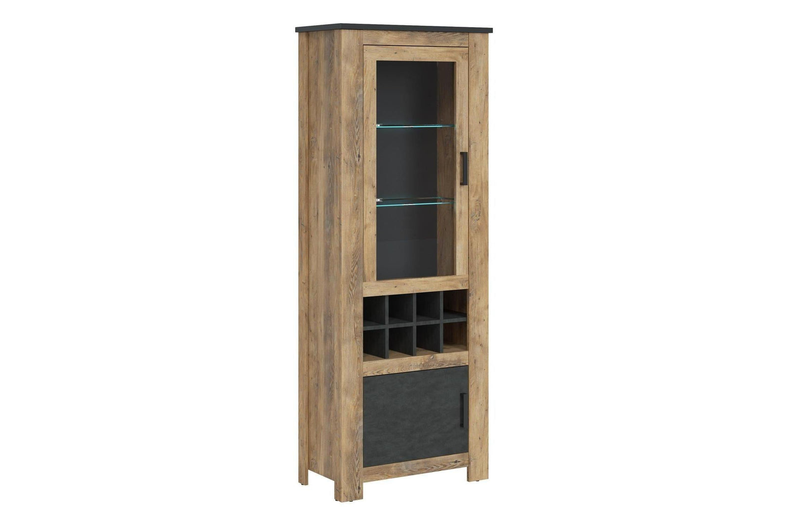Rapallo 2 Door Display Cabinet With Wine Rack In Chestnut And Matera Grey