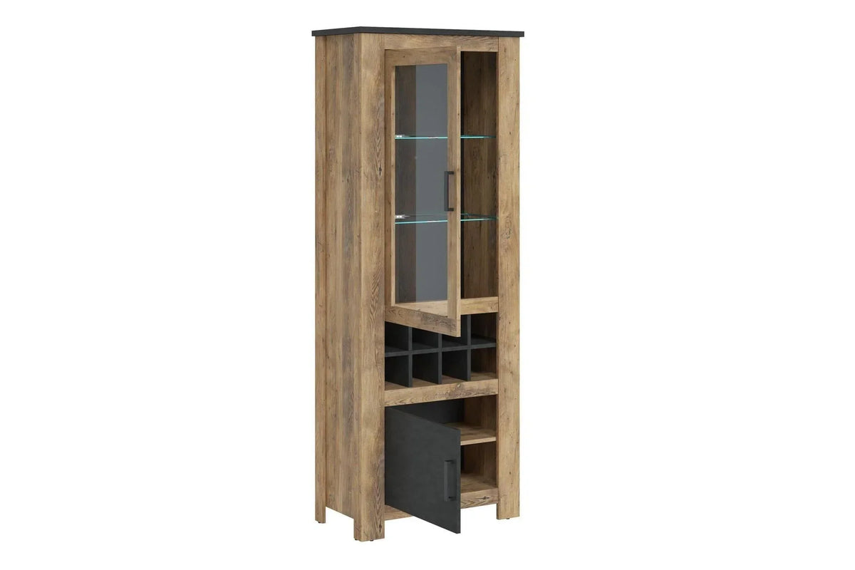 Rapallo 2 Door Display Cabinet With Wine Rack In Chestnut And Matera Grey