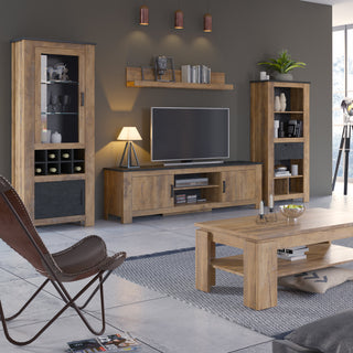 Rapallo 2 Door Display Cabinet With Wine Rack In Chestnut And Matera Grey