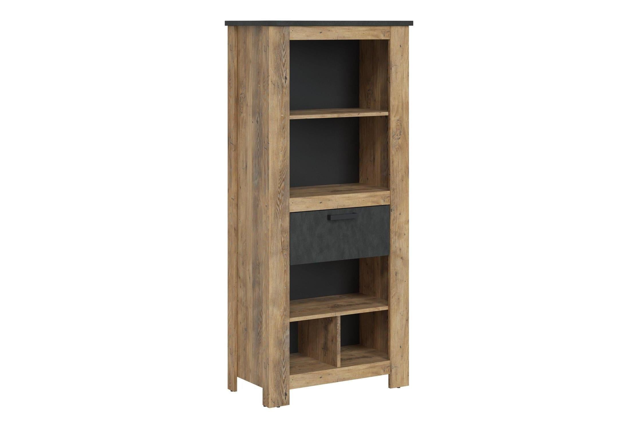 Rapallo 1 Drawer Bookcase In Chestnut And Matera Grey